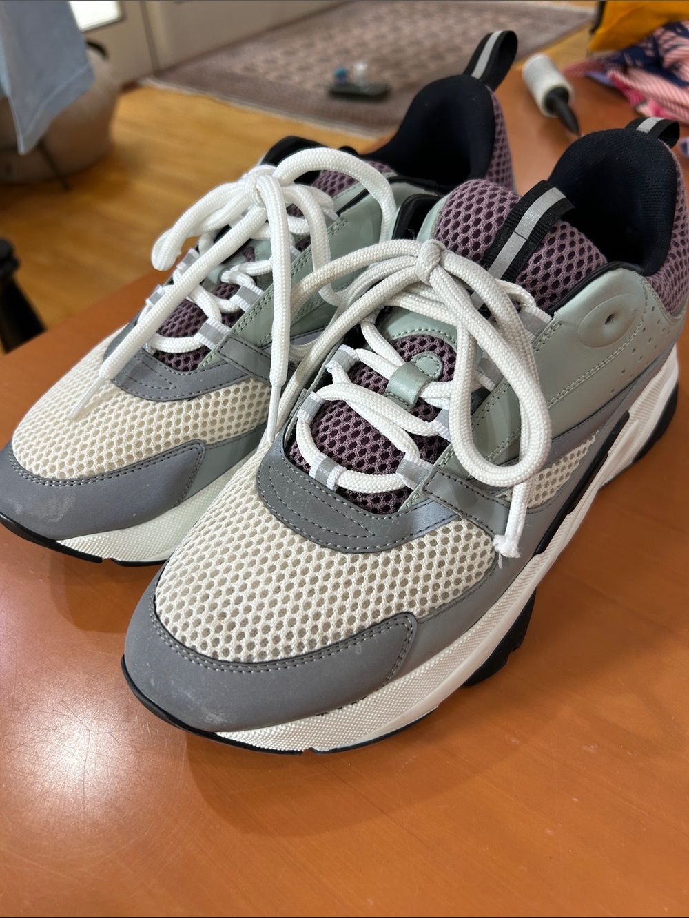 Dior Grey, Lavender & White Mesh Runner Sneakers - Picture 3 of 8